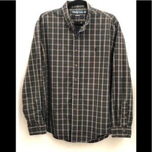 Ralph Lauren Custom Fit Plaid Green Button Up Long Sleeve Mens Shirt Size XL